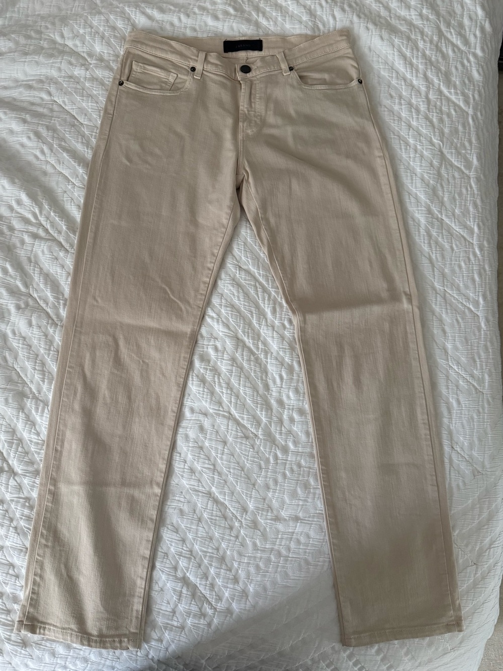 J Brand Tyler Slim Straight Jeans in Light Beige